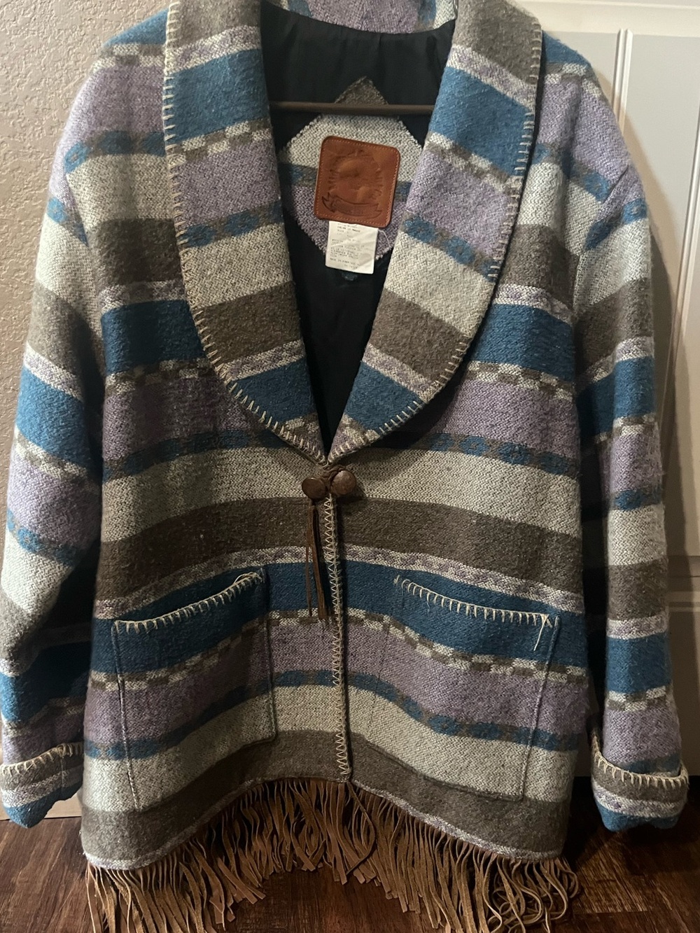 Vintage Southwestern saddle blanket Fringe Wool Jacket